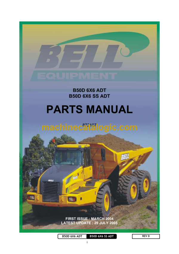 Bell B50D 6X6 ADT, B50D 6X6 SS ADT Parts Manual (872107)