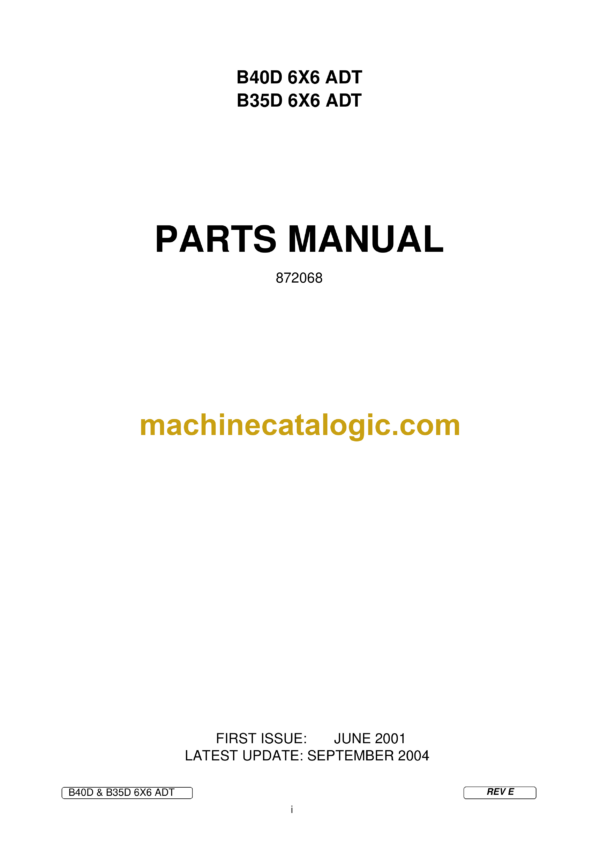 Bell B40D 6X6 ADT, B35D 6X6 ADT Articulated Dump Truck Parts Manual (872068)