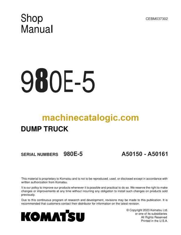 Komatsu 980E-5 Dump Truck Shop Manual (CEBM037302)