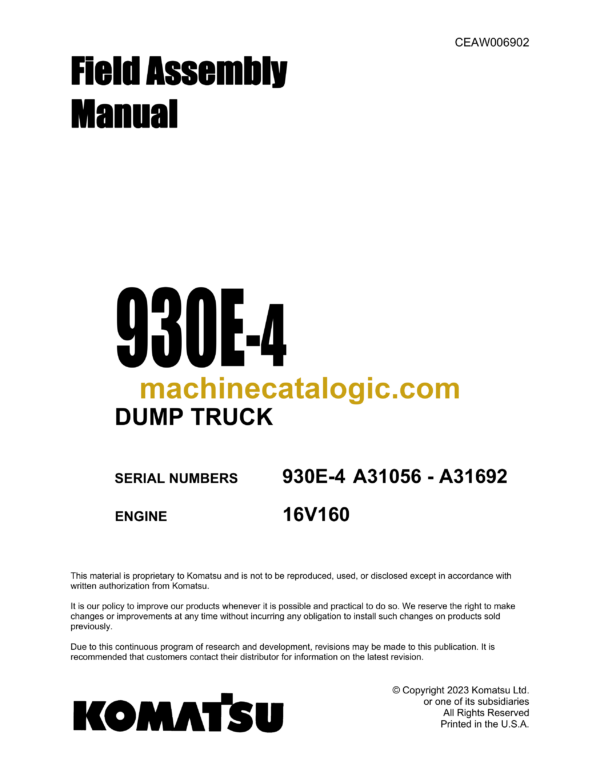 Komatsu 930E-4 Dump Truck Shop Manual (CEAW006902)