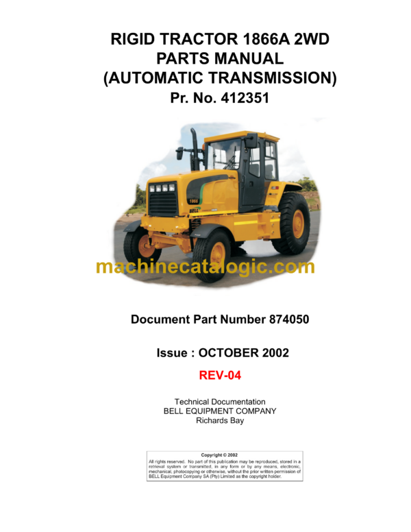 Bell 1866A 2WD Rigid Tractor Parts Manual (874050)