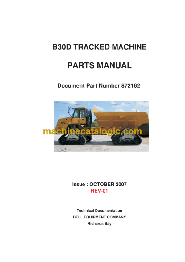 Bell B30D Tracked Machine Parts Manual (872162)