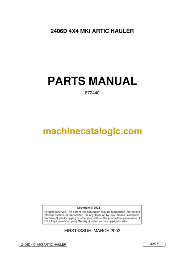 Bell 2406D 4x4 Mk I Artic Hauler Parts Manual (872440)