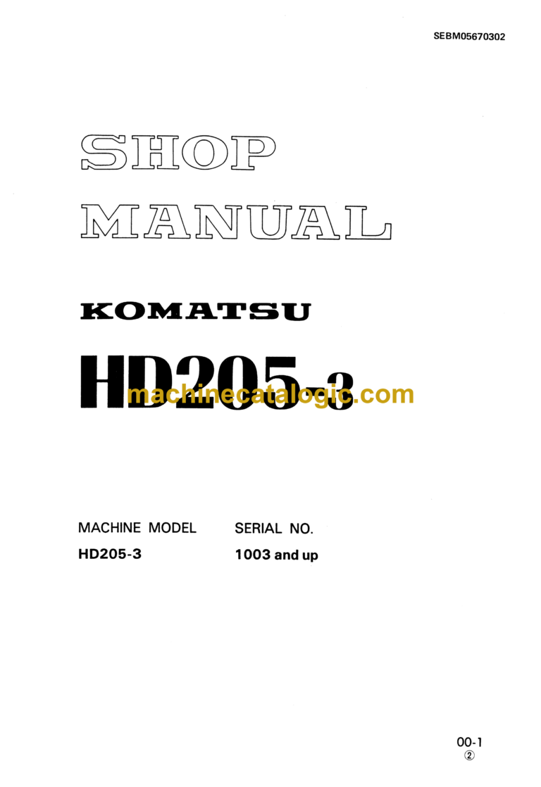 Komatsu HD205-3 Articulated Dump Truck Shop Manual (SEBM05670302)