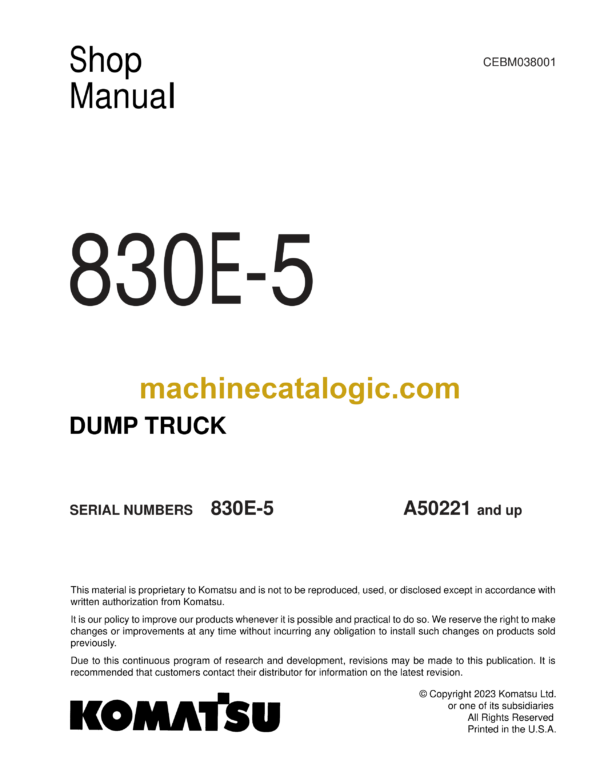 Komatsu 830E-5 Dump Truck Shop Manual (CEBM038001)