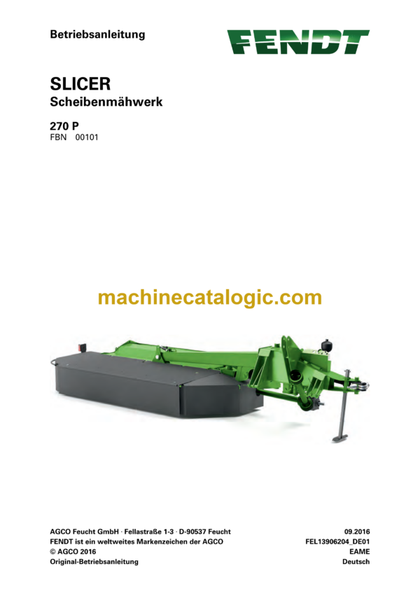 Fendt 270 P Slicer Scheibenmahwerk Betriebsanleitung