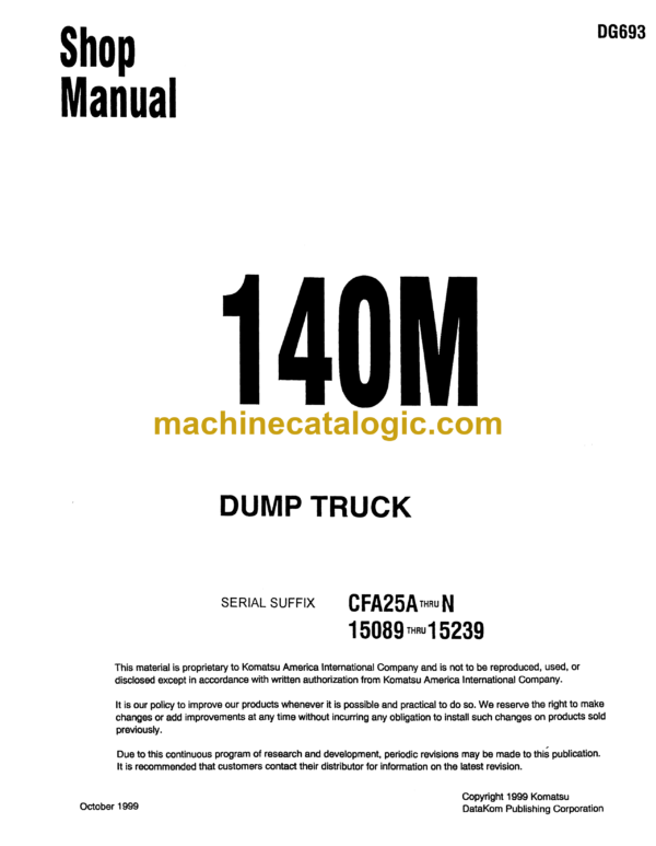 Komatsu 140M Dump Truck Shop Manual (DG693)