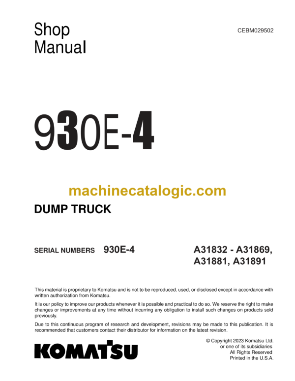 Komatsu 930E-4 Dump Truck Shop Manual (CEBM029502)