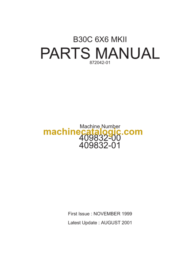 Bell B30C 6X6 MKII Articulated Dump Truck Parts Manual (872042-01)