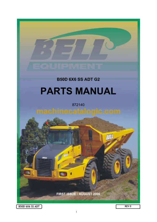 Bell B50D 6X6 SS ADT G2 Articulated Dump Truck Parts Manual (872140)