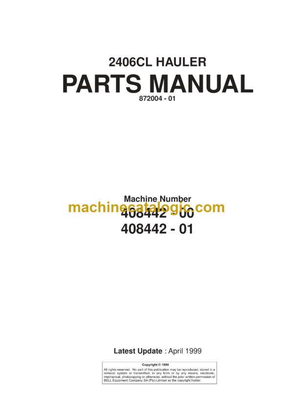 Bell 2406CL Hauler Parts Manual (872004-01, April 1999)