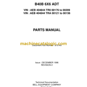 Bell B40B 6X6 ADT Articulated Dump Truck Parts Manual (870140)