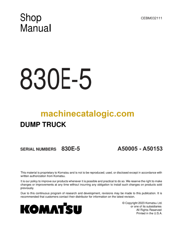 Komatsu 830E-5 Dump Truck Shop Manual (CEBM032111)