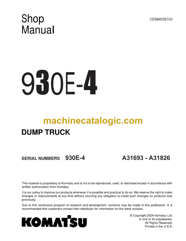 Komatsu 930E-4 Dump Truck Shop Manual (CEBM028103)