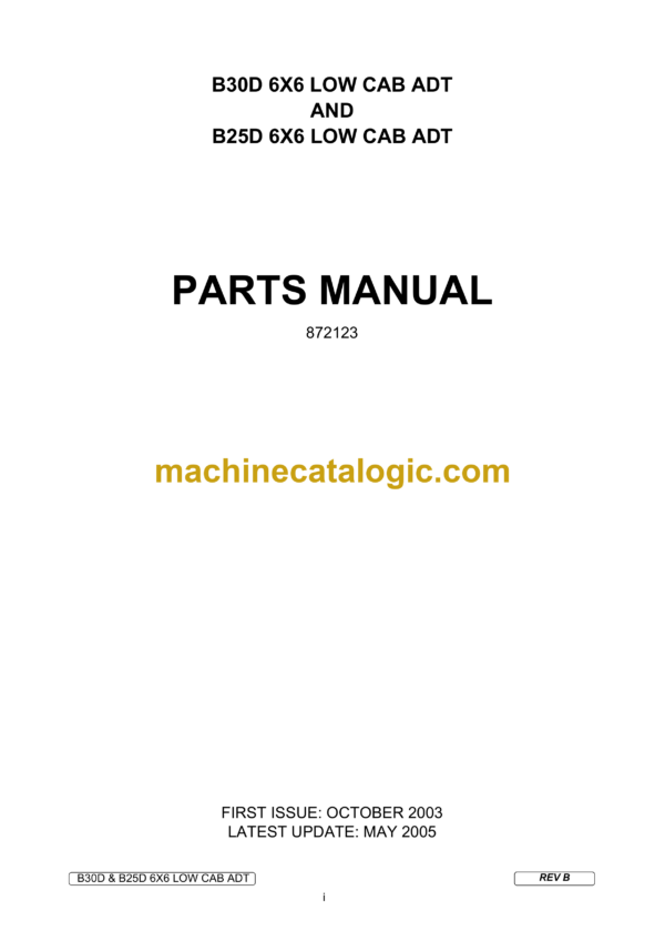 Bell B30D 6X6 LOW CAB ADT, B25D 6X6 LOW CAB ADT Articulated Dump Truck Parts Manual (872123)