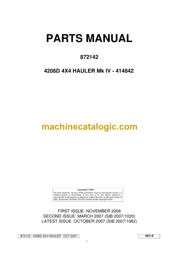 Bell 4206D 4X4 HAULER Mk IV - 414842 Parts Manual (872142)