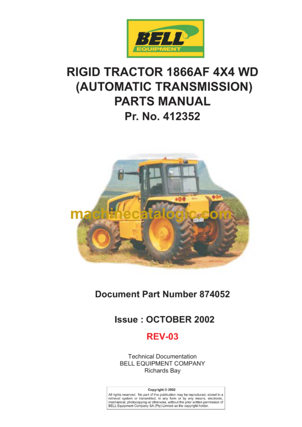 Bell 1866AF 4X4 WD Rigid Tractor Parts Manual (874052 October 2002 and Rev-03)