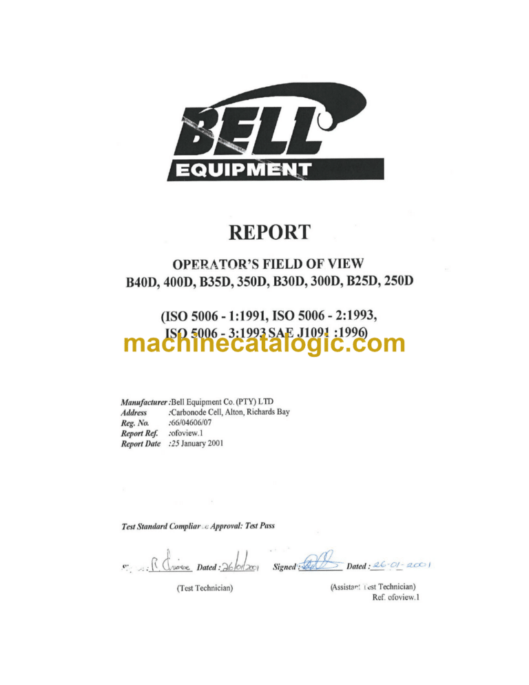 Bell B40D, 400D, B35D, 350D, B30D, 300D, B25D, 250D Operator's Filed of View