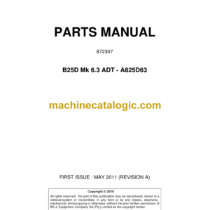 Bell B25D Mk 6.3 ADT - A825D63 Articulated Dump Truck Parts Manual (872307)