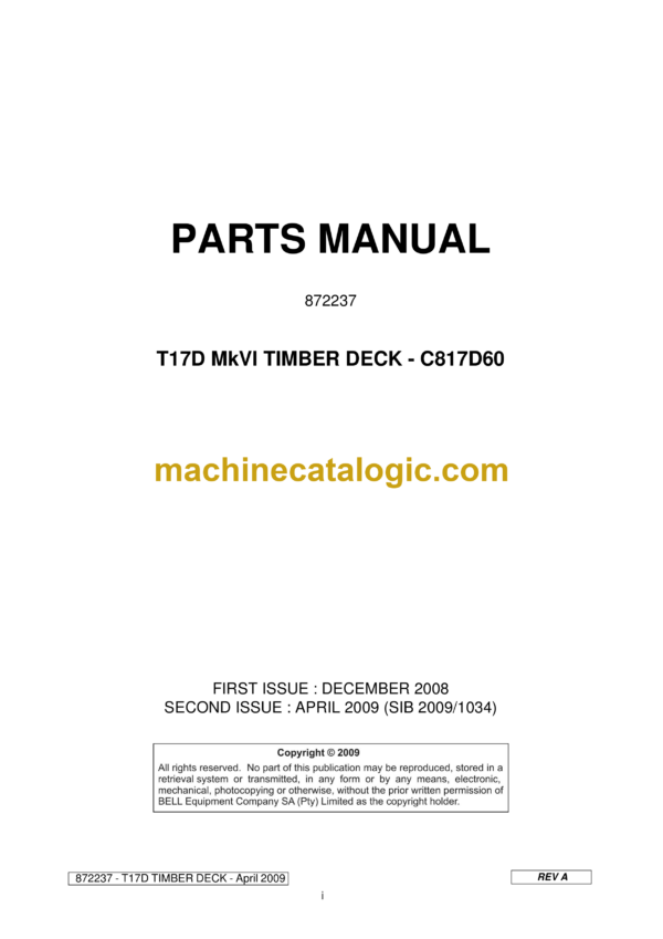 Bell T17D Mk VI Timber Deck - C817D60 Parts Manual (872237)