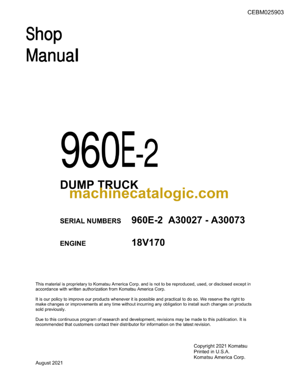 Komatsu 960E-2 Dump Truck Shop Manual (CEBM025903)