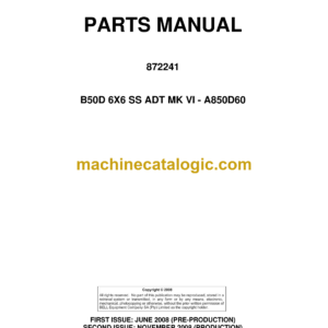 Bell B50D 6X6 SS ADT MK VI Articulated Dump Truck Parts Manual (872241) (A850D60)