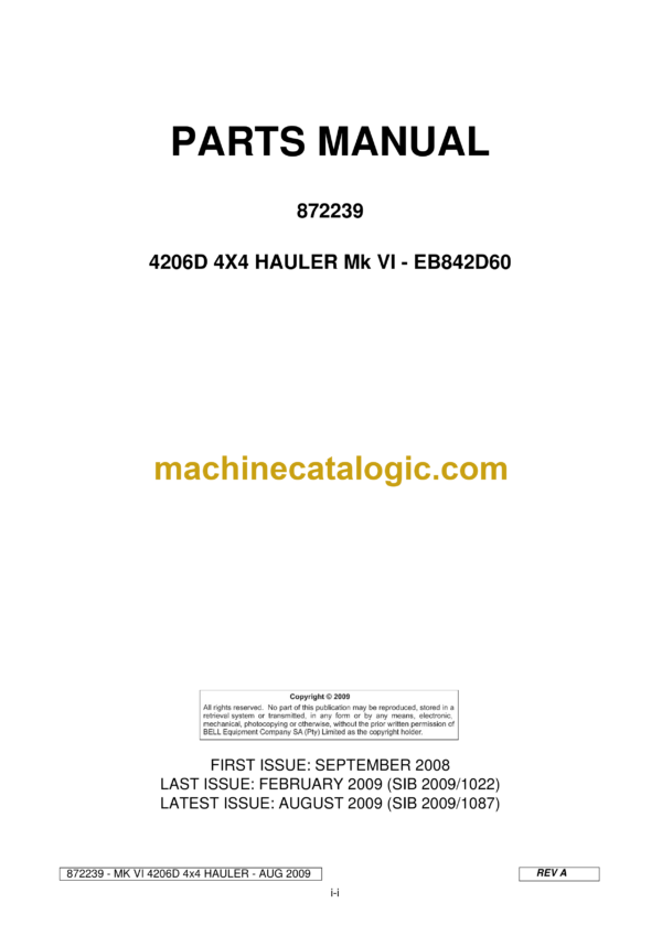 Bell 4206D 4X4 HAULER Mk VI - EB842D60 Parts Manual (872239)