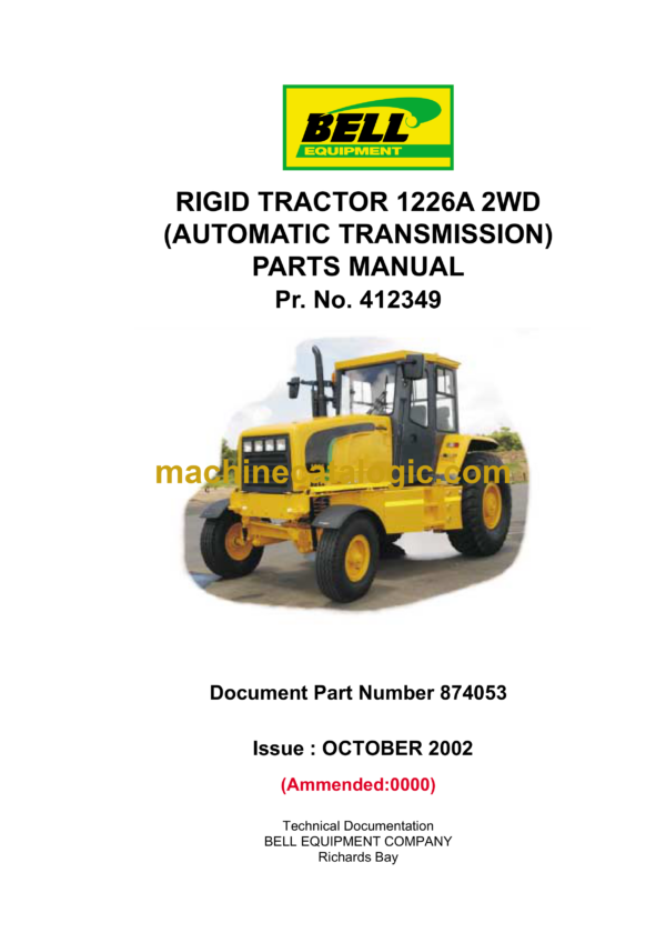 Bell 1226A 2WD Rigid Tractor Parts Manual (874053, October 2002)