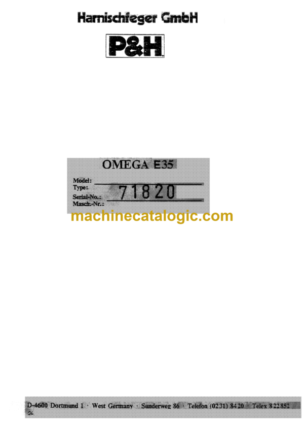 P&H Harnischfeger GmbH Omega E35 Parts Manual