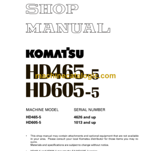 Komatsu HD465-5, HD605-5 Dump Truck Shop Manual (SEBM015209)