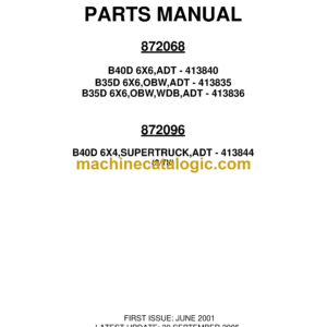 Bell B40D 6X6 ADT, B35D 6X6 OBW ADT, B35D 6X6 OBW WDB ADT Articulated Dump Truck Parts Manual (872068, 872096) (413840, 413835, 413836)