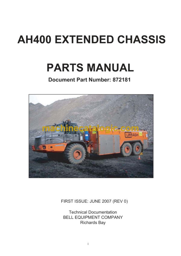 Bell AH400 Extended Chassis Articulated Dump Truck Parts Manual (872181)