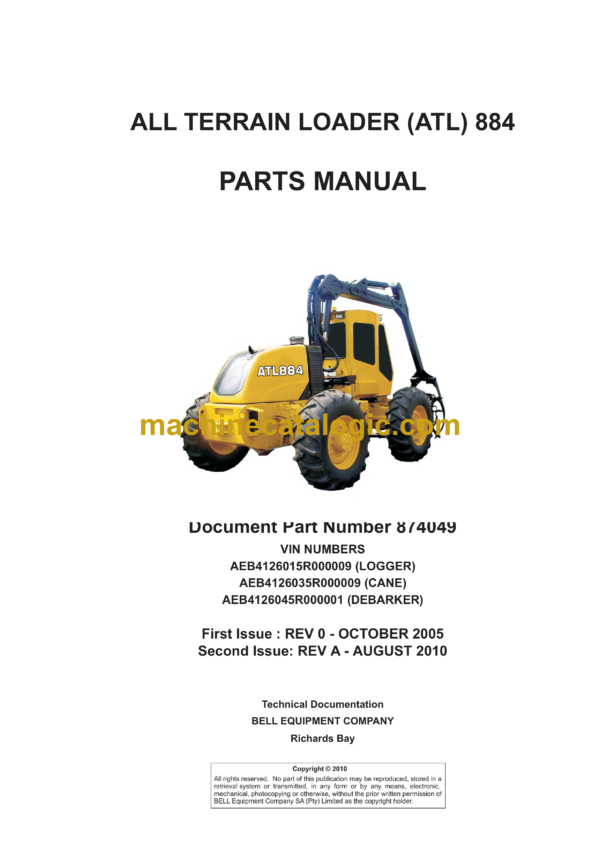 Bell 884 All Terrain Loader ATL Parts Manual (874049)