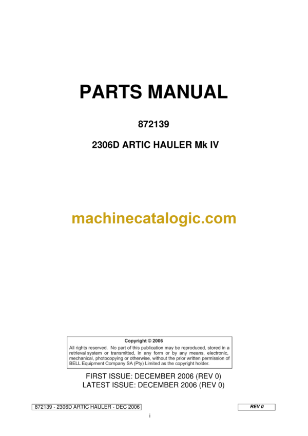 Bell 2306D Mk IV Artic Hauler Parts Manual (872139)