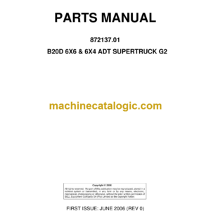 Bell B20D 6x6 & 6x4 ADT Supertruck G2 Articulated Dump Truck Parts Manual (872137.01)