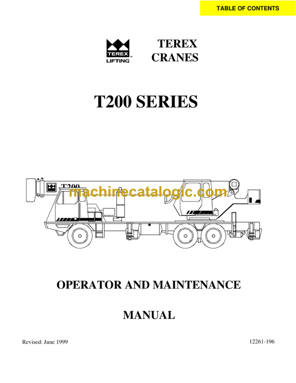 Terex T200 Series Crane Operator and Maintenance Manual (12261-196)