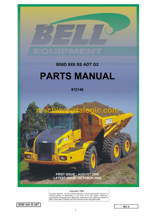 Bell B50D 6X6 SS ADT G2 Articulated Dump Truck Parts Manual (872140 - October 2006)