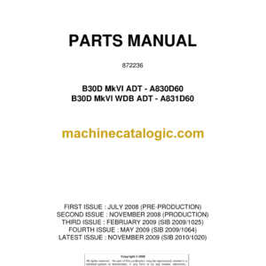 Bell B30D MkVI ADT - A830D60, B30D MkVI WDB ADT - A831D60 Articulated Dump Truck Parts Manual (872236)