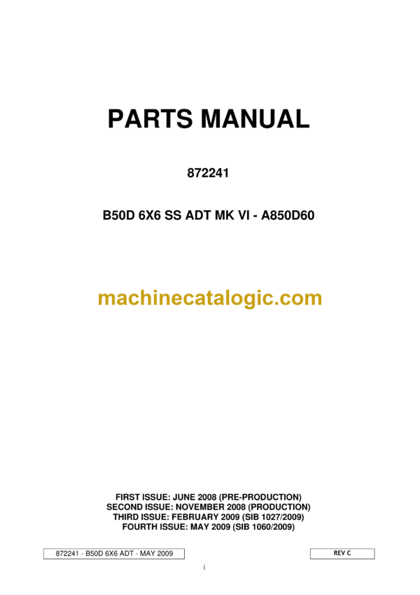 Bell B50D 6X6 SS ADT MK VI Articulated Dump Truck Parts Manual (872241 - May 2009) (A850D60)