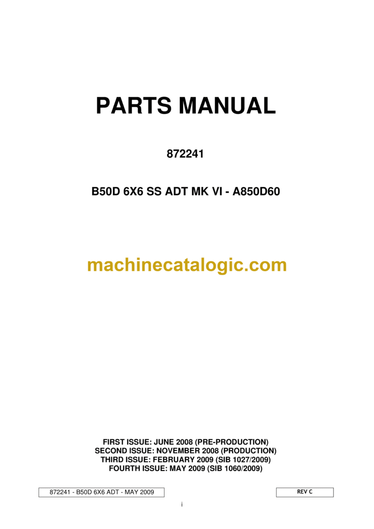 Bell B50D 6X6 SS ADT MK VI Articulated Dump Truck Parts Manual (872241 - May 2009) (A850D60)