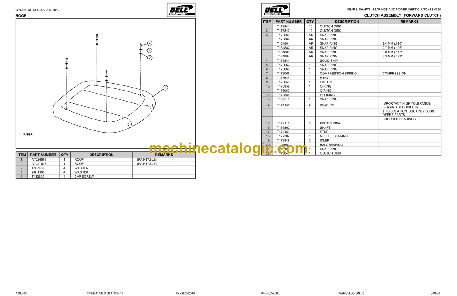 Bell L2106D Wheeled Loader Parts Manual (874075)