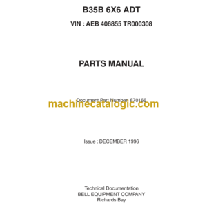 Bell B35B 6X6 ADT Articulated Dump Truck Parts Manual (870166)