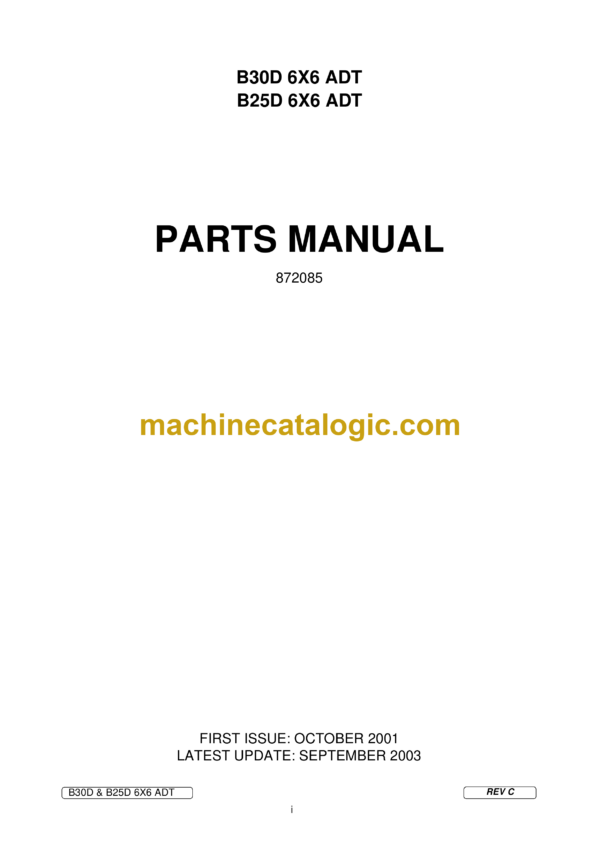 Bell B30D 6X6 ADT, B25D 6X6 ADT Articulated Dump Truck Parts Manual (872085)