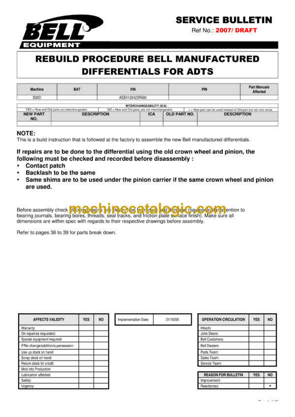 Bell B30D Service Bulletin (VIN AEB4128423R000)