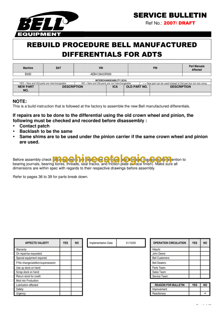 Bell B30D Service Bulletin (VIN AEB4128423R000)