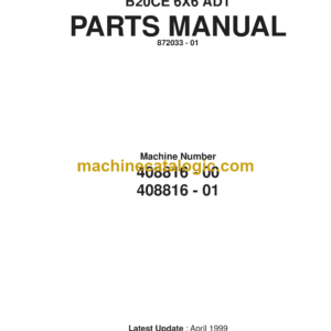 Bell B20CE 6X6 ADT Articulated Dump Truck Parts Manual (872033-01 April 1999)