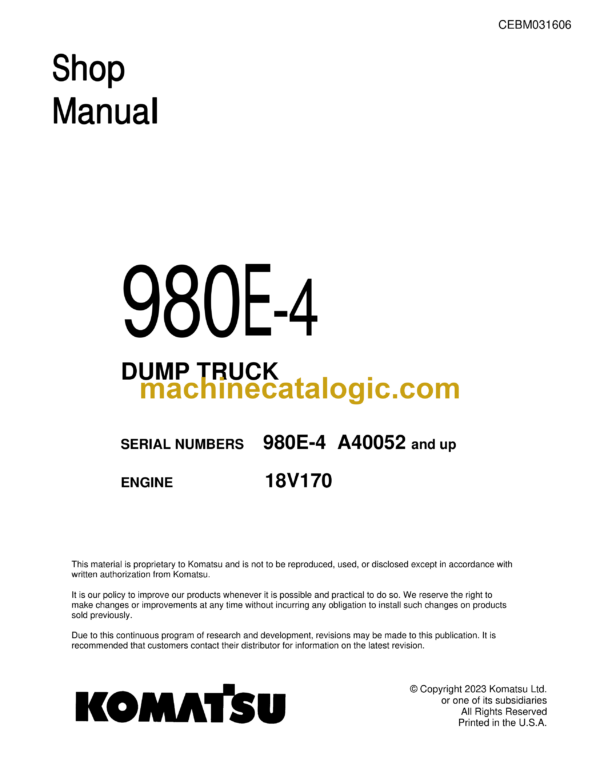 Komatsu 980E-4 Dump Truck Shop Manual (CEBM031606)