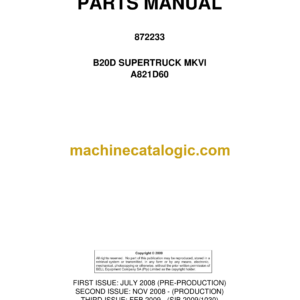 Bell B20D Supertruck MKVI Parts Manual (872233) (A821D60)