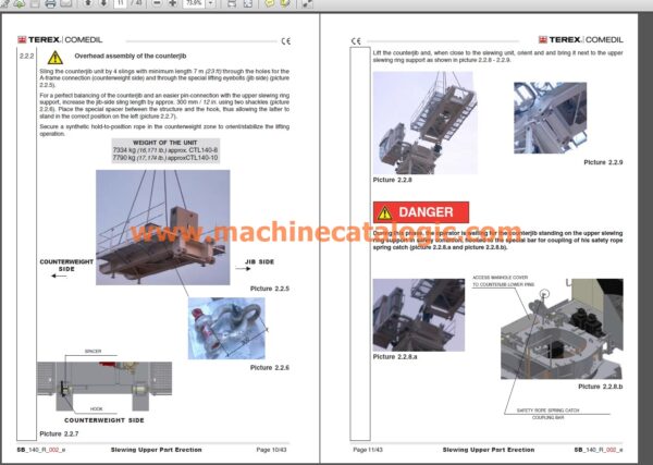 Terex CTL140-8 TS16 Tower Crane Service & Parts Information PDF Manual Content