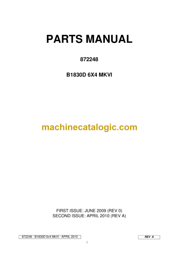 Bell B1830D 6X4 MK VI Articulated Dump Truck Parts Manual (872248)